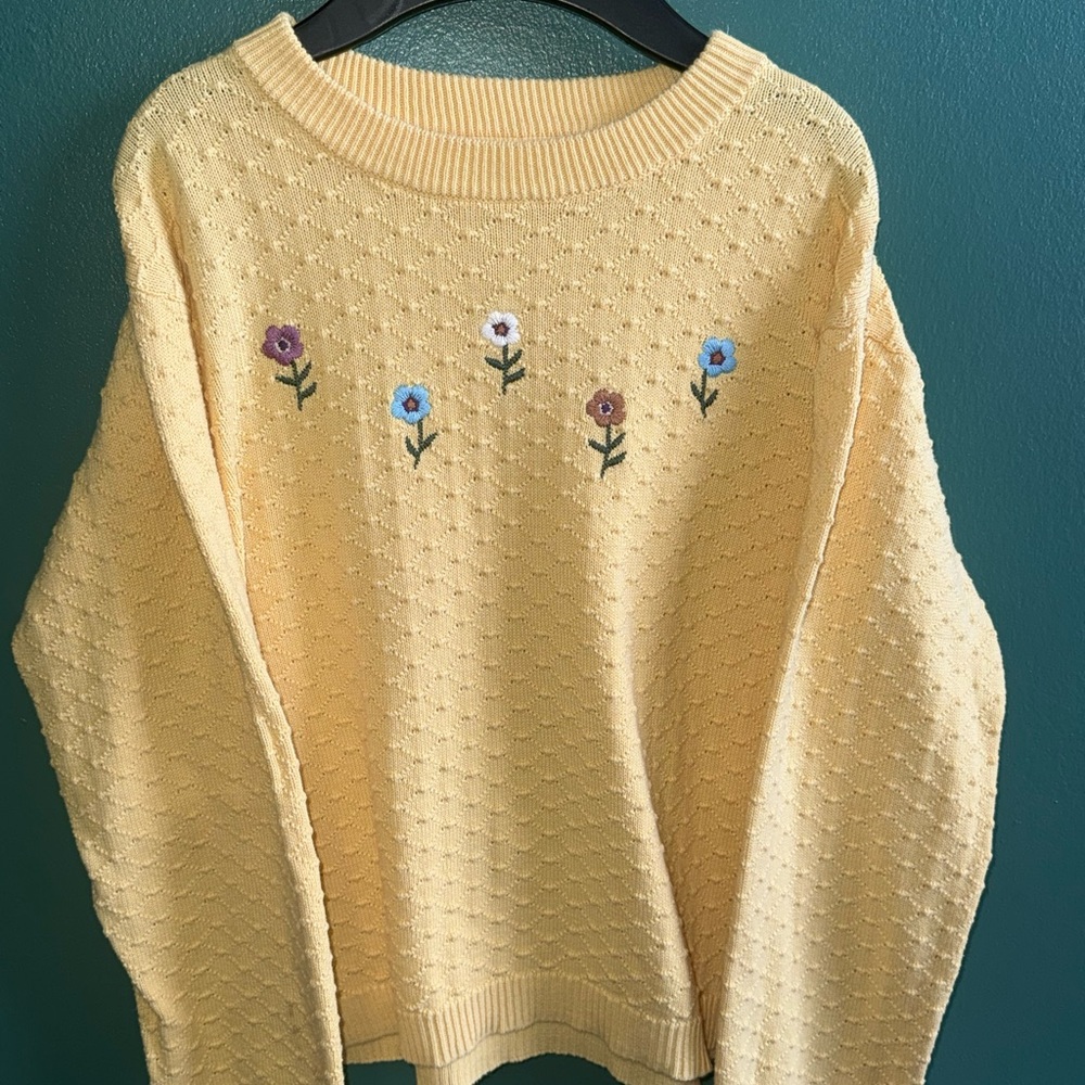H&M Kids Yellow Sweater with Floral Embroidery